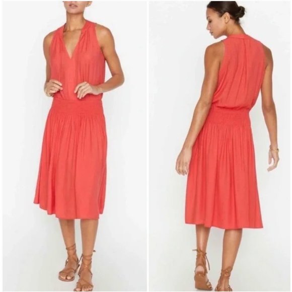 Brochu Walker Francine Boho Sleeveless Dress Smocked Waist Size Small Vermillion - Picture 1 of 13